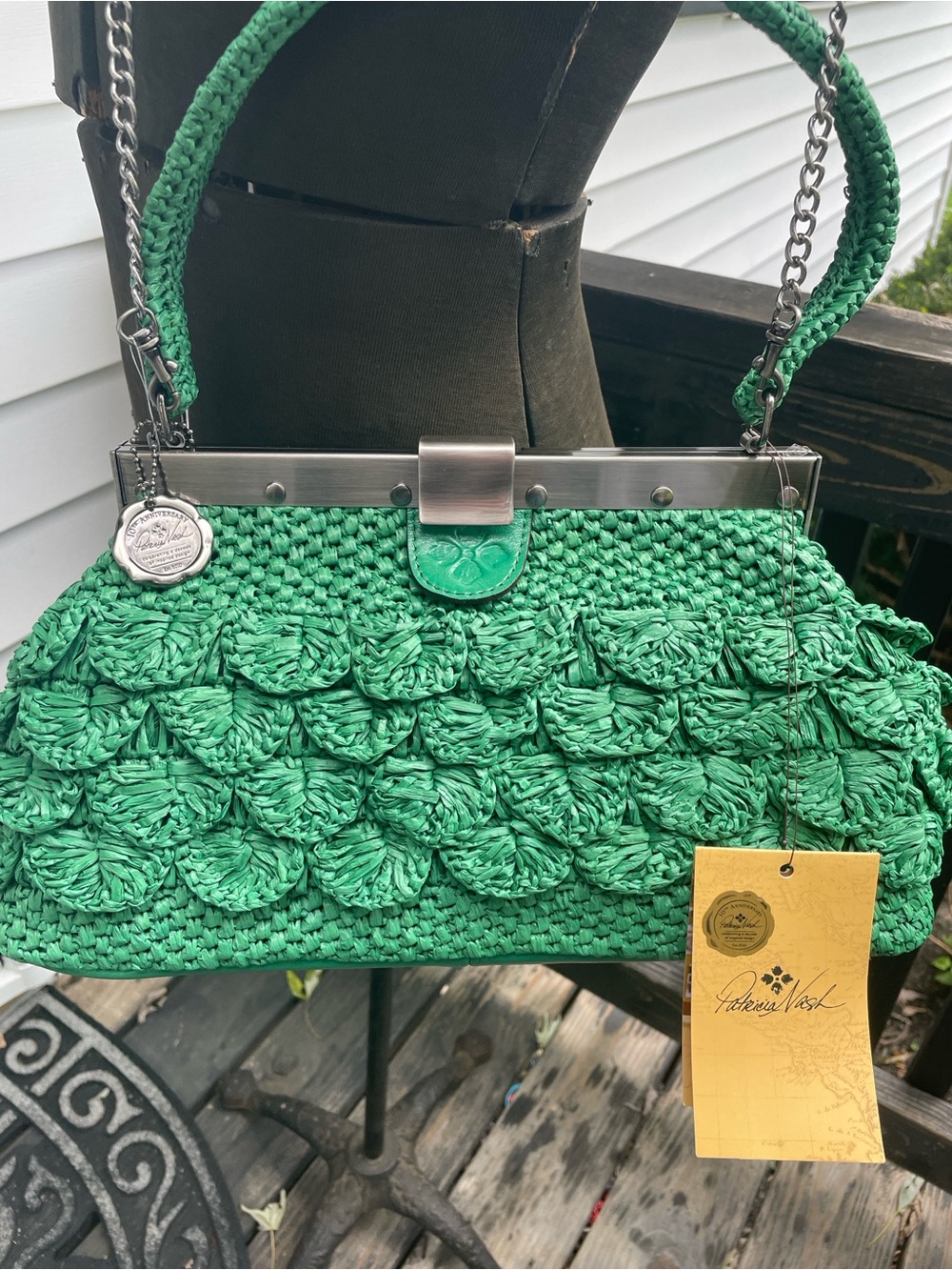 Patricia Nash 10th year raffia collection emerald Green Shoulder Bag.
